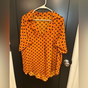 Orange and Black Polka Dot Blouse, Short Sleeve